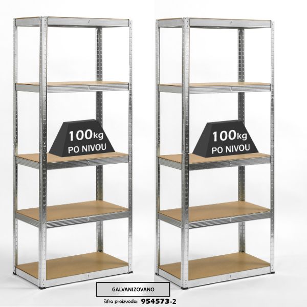 Komplet od 2 police 180x75x30cm 5x100kg galva