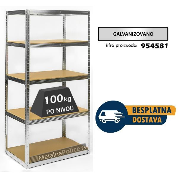 Polica metal-medijapan 180x100x60cm, 5x100kg galva