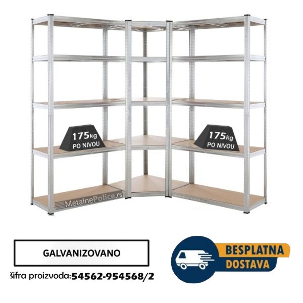 Komplet ugaona polica 180x90x90x40cm + 2 police 180x100x40cm, 5x175kg