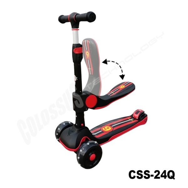 Dečiji trotinet sa sedištem 2u1 Crno-crveni – Colossus CSS-24Q