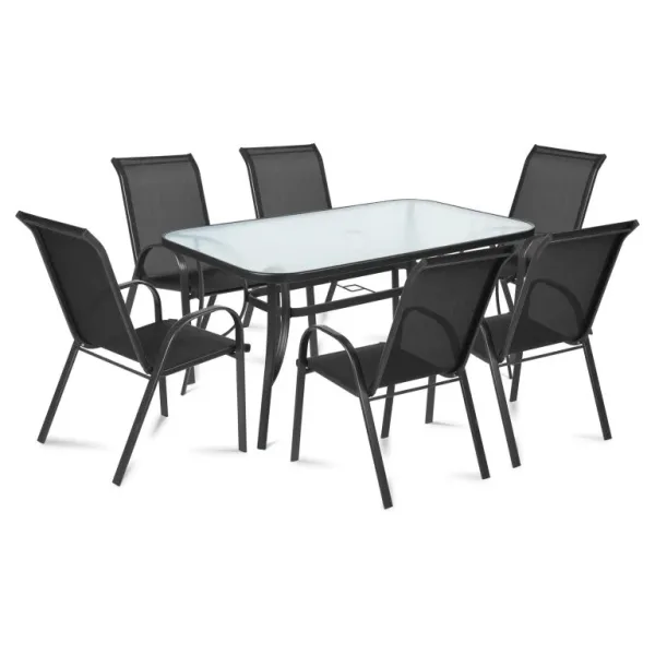 Baštenska garnitura Rony Light – set 6 stolica i sto sa kaljenim staklom (150 cm)